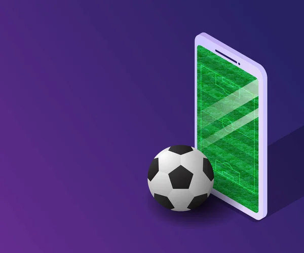 Illustration Fotboll Med Fältet Smartphone Vektor Isometrisk — Stock vektor