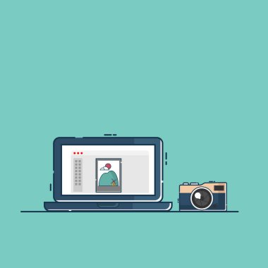 retro programı laptop kamera ve resim çizimi