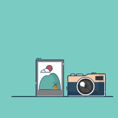 retro fotoğraf makinesi resim vektör düz tasarım ile gösteren resim