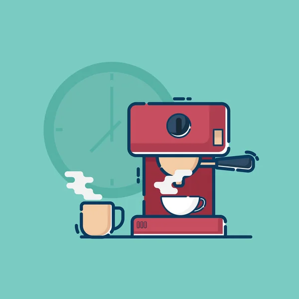 Sıcak Kahve Kupası Vektör Düz Tasarım Ile Kahve Makinesi Gösterimi — Stok Vektör