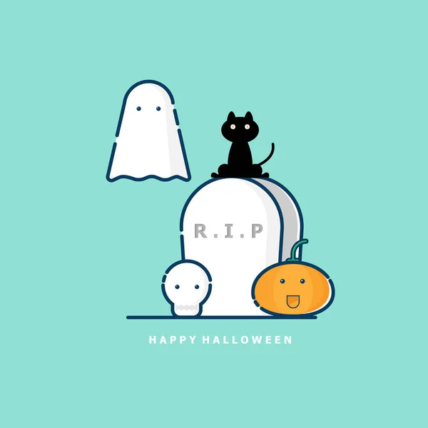 Illustration Happy Halloween Vector Flat Design — Stock Vector