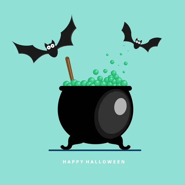 Illustration Joyeuse Chauve Souris Halloween Avec Potion Bouillante Vecteur — Image vectorielle