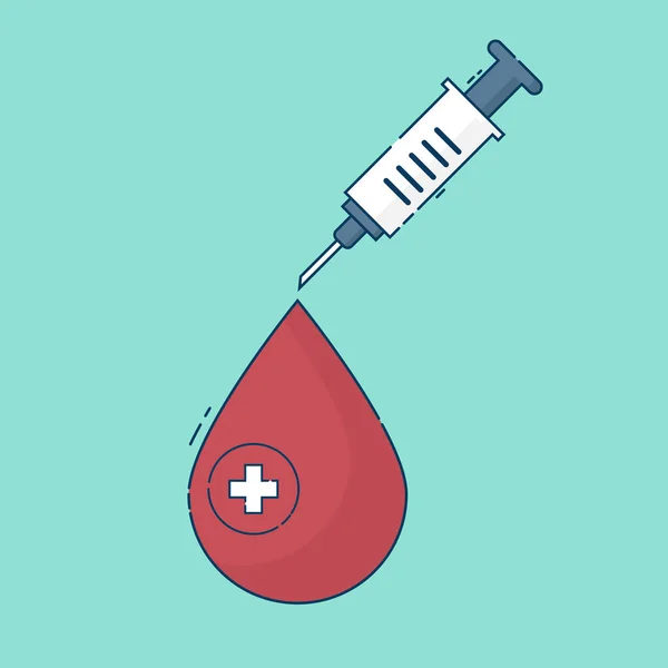 Ilustración Sangre Donar Concepto Sangre Con Jeringa Vector Diseño Plano — Vector de stock