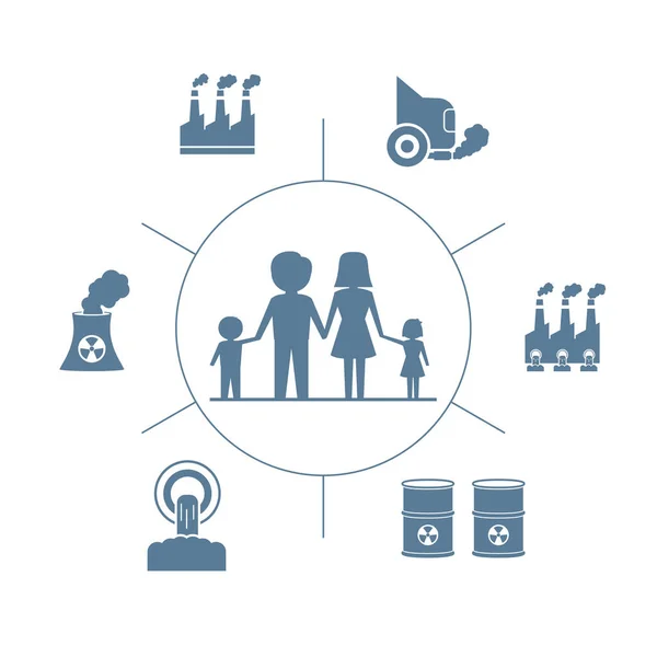 Illustration Mänskliga Familjen Med Föroreningar Jorden Vektorbakgrund — Stock vektor