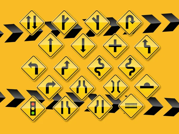 Set Traffic Sign Yellow Background Vector Illustration — Stock Vector