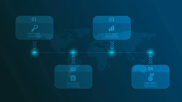 Vodorovná časová osa infografika 4 kroky — Stockový vektor