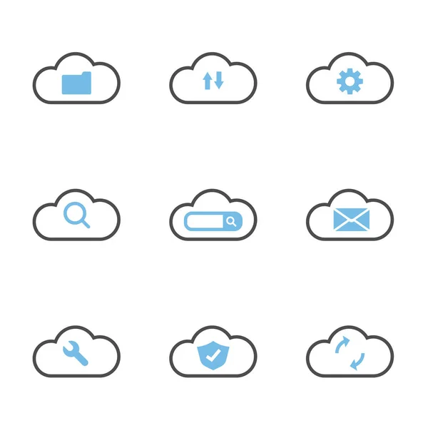 Système de technologie cloud icônes plates simples — Image vectorielle