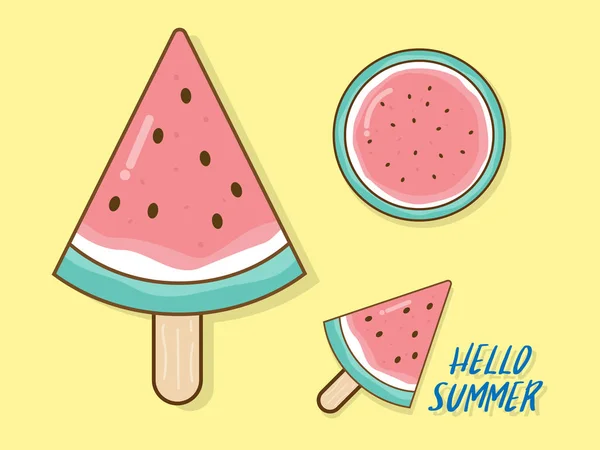 Wassermelone im Sommer Vektor flaches Design — Stockvektor