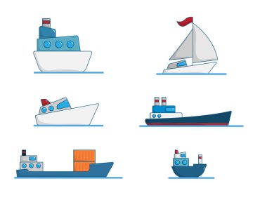 tekne karikatür vektör illüstrasyon düz tasarım seti