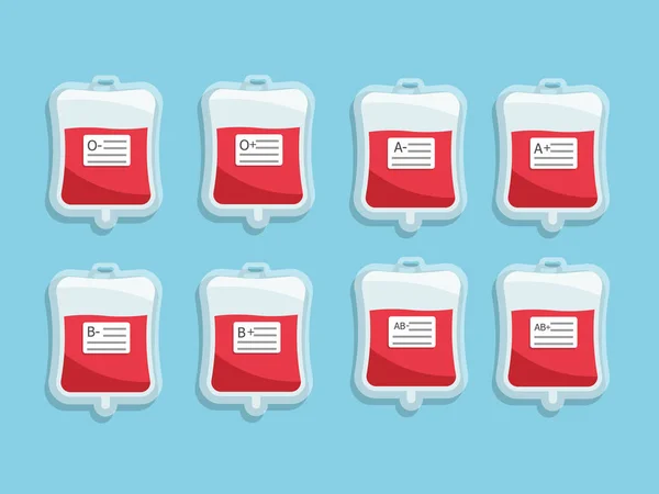 Sac de sang avec étiquette de groupe sanguin — Image vectorielle