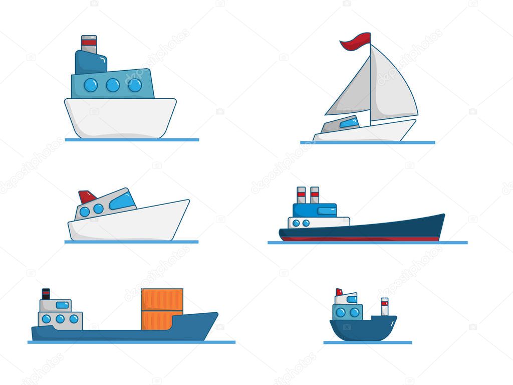set of boat cartoon vector illustration flat design