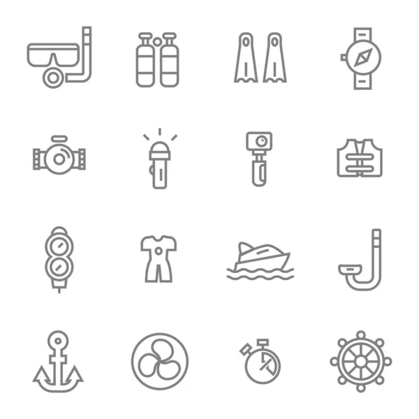 Buceo Línea Simple Iconos Conjunto Vector Ilustración — Archivo Imágenes Vectoriales