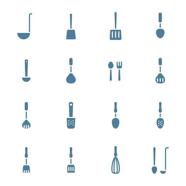 Jeu Outils Cuisine Icônes Louche Illustration Vectorielle Design Plat Simple — Image vectorielle