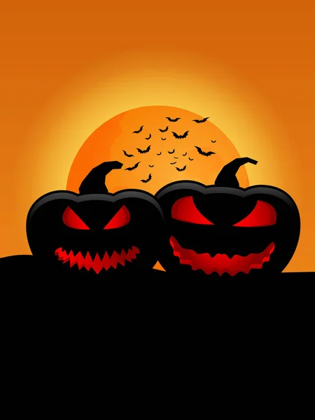 Silhouette Citrouilles Avec Pleine Lune Illustration Vectorielle Nuit Halloween — Image vectorielle