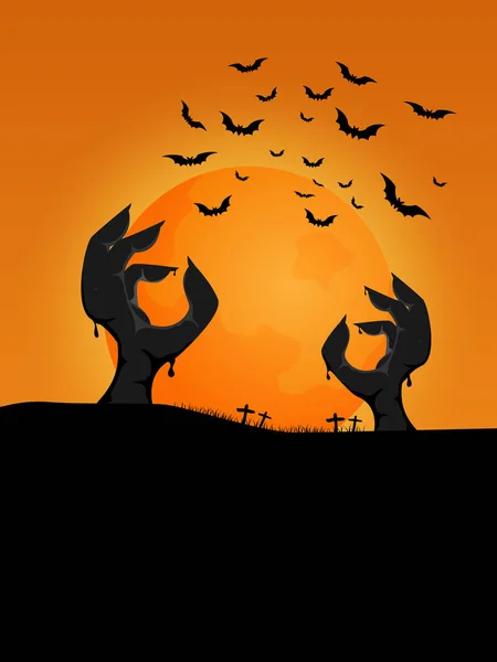 Halloween Fond Zombie Mains Levant Sol Dans Cimetière — Image vectorielle