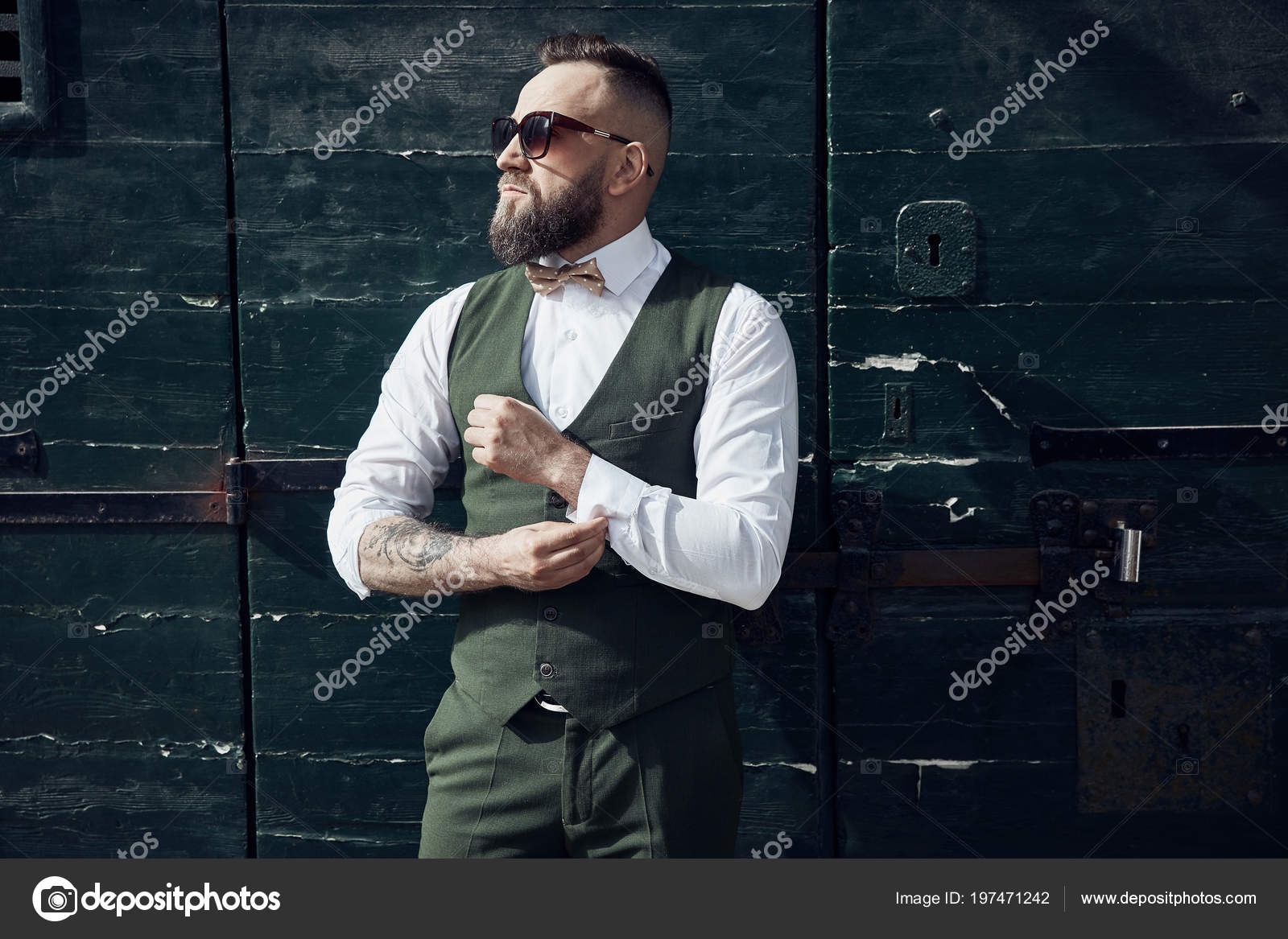 Bearded Adult Man Dark Sunglasses Tattoo Hand Dressed Brown Green Stock Photo by ©mochak 197471242 Bearded Adult Man Dark Sunglasses Tattoo Hand Dressed Brown Green Stock Photo by ©mochak 197471242