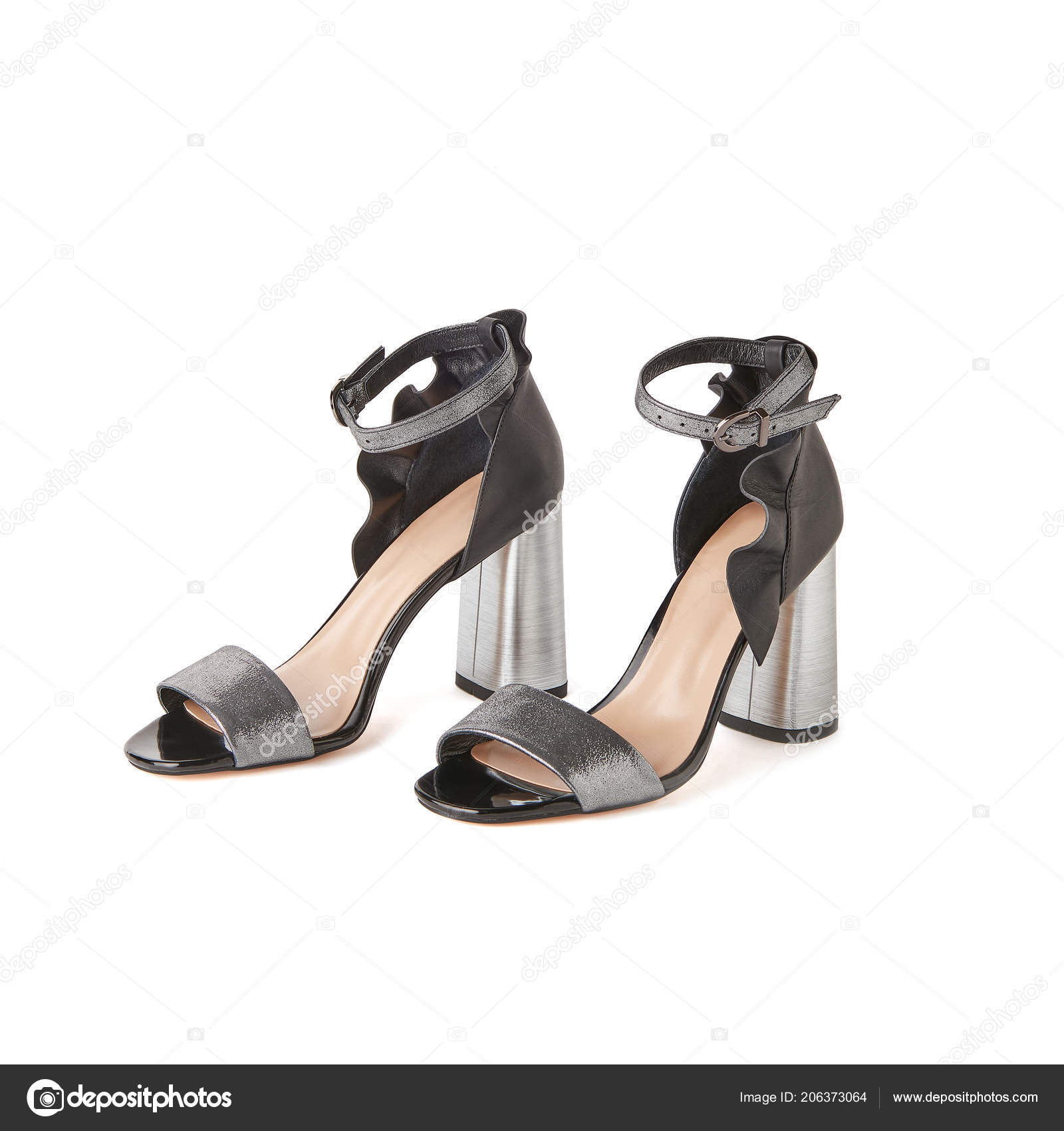 black and white block heel shoes