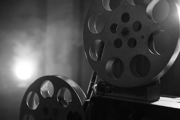 Vintage Movie Projector Film Reels Black White Still Life Close — Stock Photo, Image