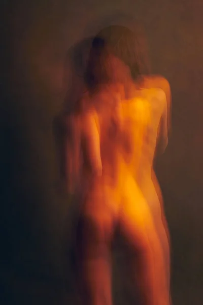 Passionate Photo Back Double Exposure Naked Girl Moving Posing — Stockfoto