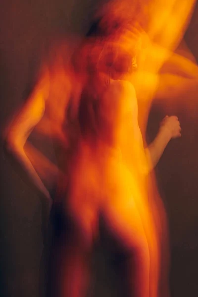 Passionate Photo Back Double Exposure Naked Girl Moving Posing — Stock Photo, Image