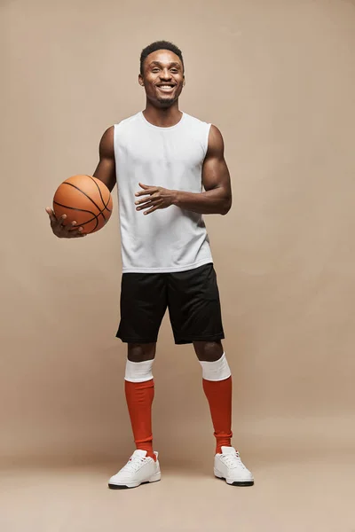 Full Length Photo Dark Skinned Athletic Basketball Player Studio