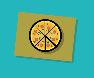 Masadaki pizza. Vektör illüstrasyonu..