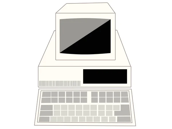 Ordinateur Rétro Isoler Icône Vectoriel Illustration Écran Cpu Clavier — Image vectorielle