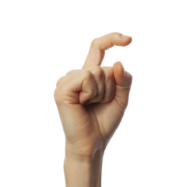 Beyaz arka planda Amerikan İşaret Dili 'nde X harfi var. Konsept olarak