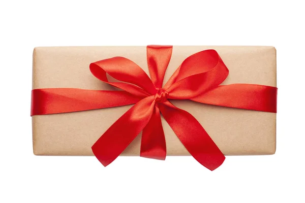 Gyönyörű Csomagolt Ajándék Doboz Fehér Háttérrel Ajándék Karácsonyra Felülnézet — Stock Fotó