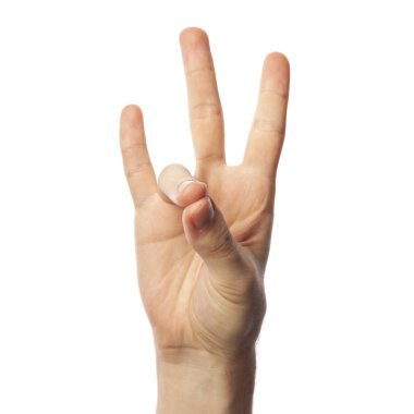  Beyaz arka planda Asl dilinde 7 numaralı parmak imlası. Amerikan İşaret Dili Konsepti