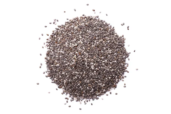 Heap Chia Seeds Isolated White Background Healthy Superfood Top View — Stock Photo, Image