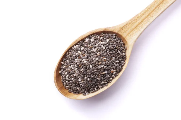 Chia Seeds Wooden Spoon Isolated White Background Healthy Superfood Top — Stock Photo, Image