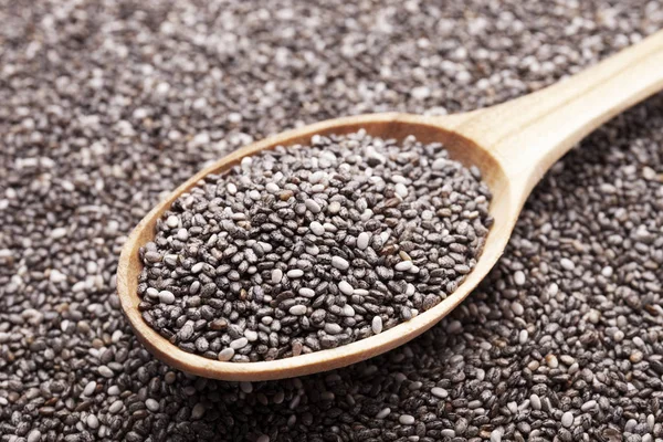 Chia Seeds Wooden Spoon Healthy Superfood Closeup View — ストック写真