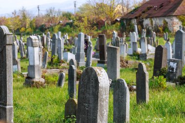 Uzhhorod, Ukrayna, 30 Ekim 2020 Ukrayna 'daki eski Yahudi mezarlığı.