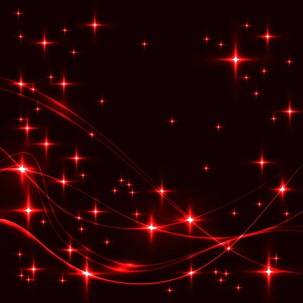 Kırmızı Yıldızlı Dalgalı Karanlık Bir Arka Plan Parlayan Yıldızlar Koyu — Stok Vektör