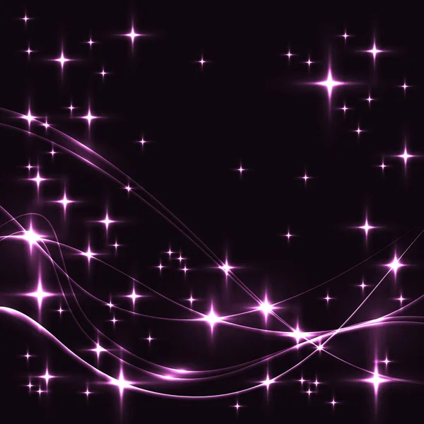 Pembe Yıldızlı Dalgalı Karanlık Bir Arka Plan Parlayan Yıldızlar Koyu — Stok Vektör