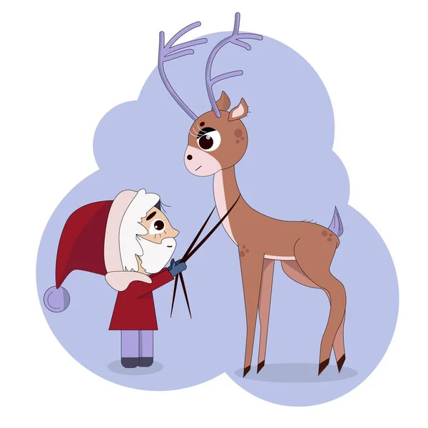 Babbo Natale Tiene Una Renna Natalizia Vicino All Imbracatura — Foto Stock
