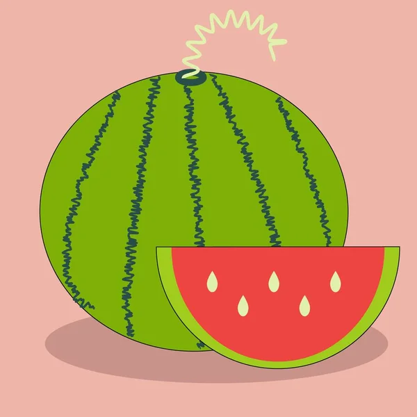Große Runde Grüne Wassermelone Wird Ein Stück Wassermelone Abgeschnitten Eine — Stockfoto