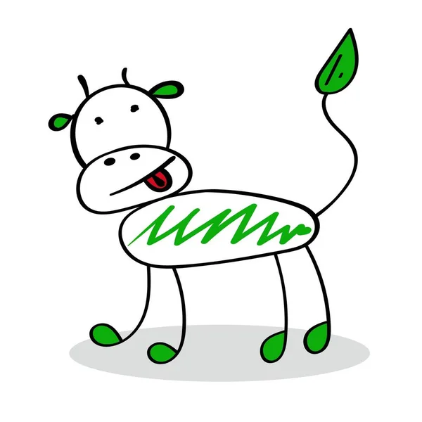 奶牛斗牛犬手画成黑色，绿色插在白色背景上，微笑着小牛犊，快乐地度过中国新年 — 图库照片