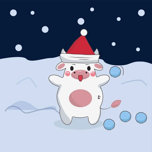 Pequeno bezerro estilo kawaii bonito. Um personagem de desenho animado é um animal de uma forma infantil. Estilo de ano novo, bezerro de Natal — Fotografia de Stock