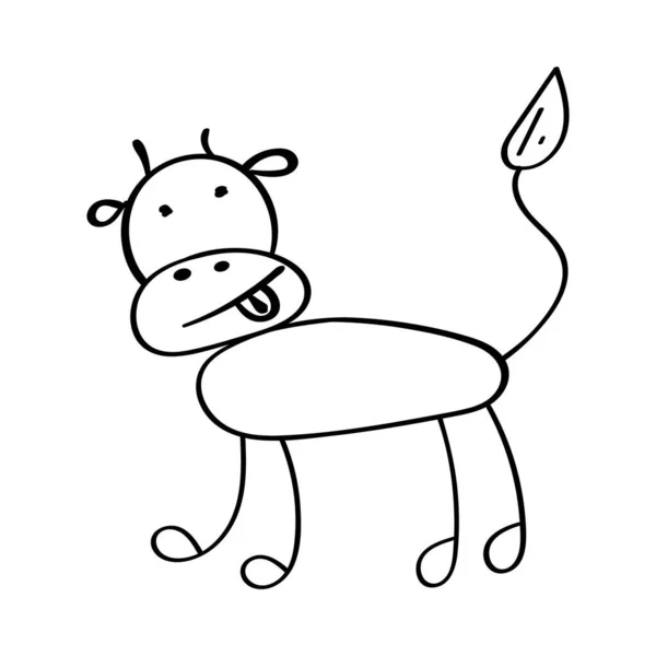 Doodle vache main dessinée en noir sur fond blanc veau souriant heureux taureau de Noël Nouvel an chinois — Photo