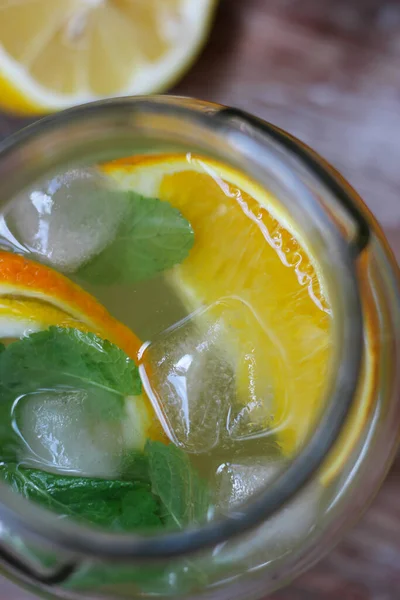 Iced Homemade Lemonade Lemon Orange Sugar Mint Super Delicious Healthy — Stock Photo, Image