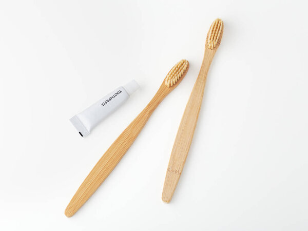 Bamboo toothbrushes with travel sized toothpaste