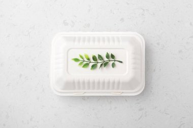 Beyaz kuvars arka planda çevre dostu ve doğal gıda ambalajlama kavramı, düz uzanma