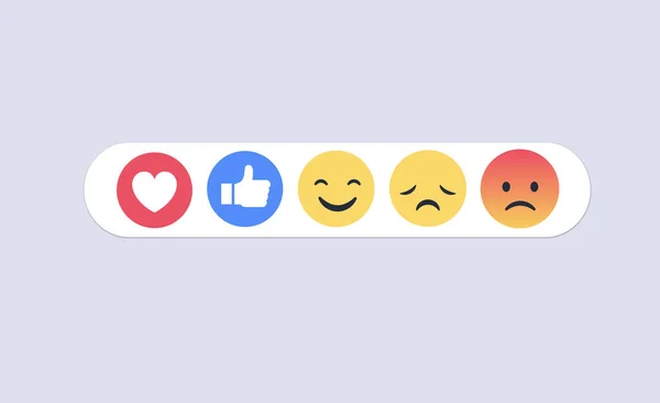 Hög kvalitet vektor runda gula tecknad bubbla uttryckssymboler kommentar sociala medier Facebook chat kommentar reaktioner, ikon mall ansikte tår, leende, ledsen, kärlek, liksom, Lol, skratt emoji tecken meddelande — Stock vektor