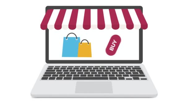 Moderne laptop computer met online winkel. Internet shop online concept. — Stockvideo