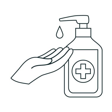 Dezenfektan sıvı sabun çizgisi simgesi ile el yıkama.