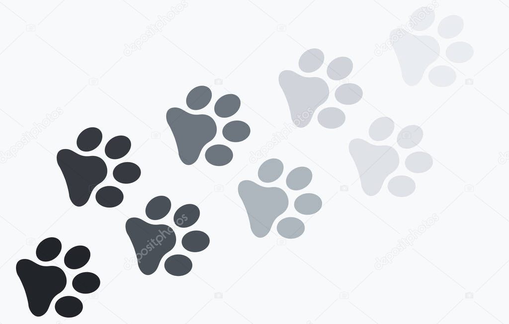 Paw print foot trail. Dog, cat paw print. Vector.