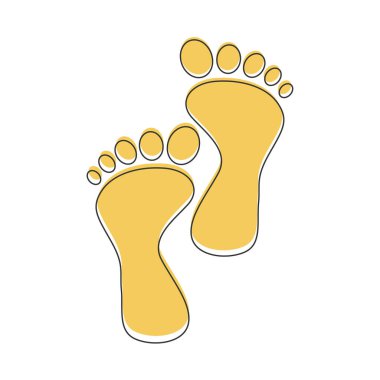 Beyaz arkaplanda izole edilmiş ayak izi vektör simgesi. Ayak izi ikonu. Sarı ayak izi silueti. İnsan ayak izi izi. Ayak izi klibi sanatı.
