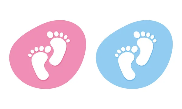 Ícones de pegada de bebê. Conjunto de botões de círculo coloridos bebê pernas menino ou menina. Ilustração vetorial . — Vetor de Stock